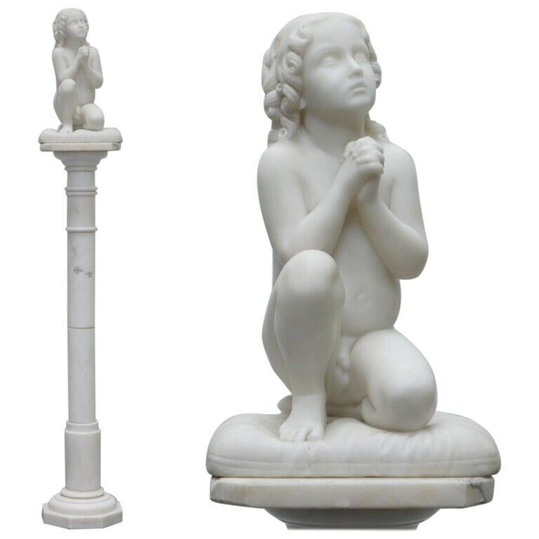 Marble Statue After Luigi Pampaloni, Praying Kneeling Little Samuel