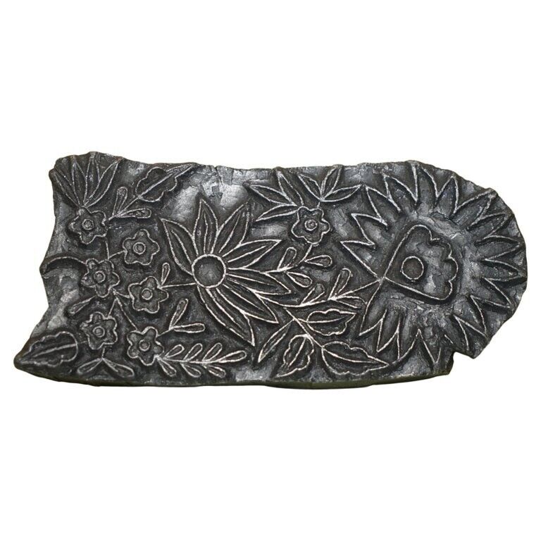 OVAL VERY COLLECTABLE ANTIQUE HAND CARVED FLORAL PRINTING BLOCK FOR WALLPAPER