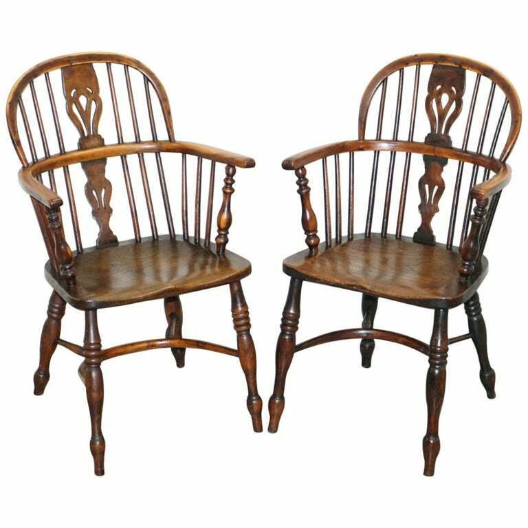 PAIR OF BURR YEW WOOD & ELM WINDSOR ARMCHAIRS CIRCA 1860 ENGLISH COUNTRY HOUSE