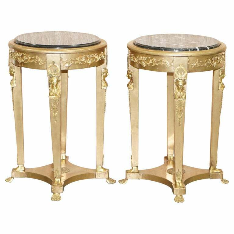 PAIR OF FRENCH EMPIRE LOUIS XVII GILTWOOD MARBLE TOPPED JARDINIERE BUST STANDS