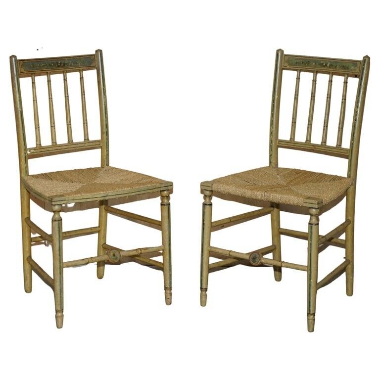 PAIR OF ORIGINAL HAND PAINTED ANTIQUE REGENCY CIRCA 1810-1820 SIDE CHAIRS