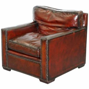 RESTORED VINTAGE HAND MADE IN CHELSEA BORDEAUX LEATHER ARMCHAIR PART OF SUITE