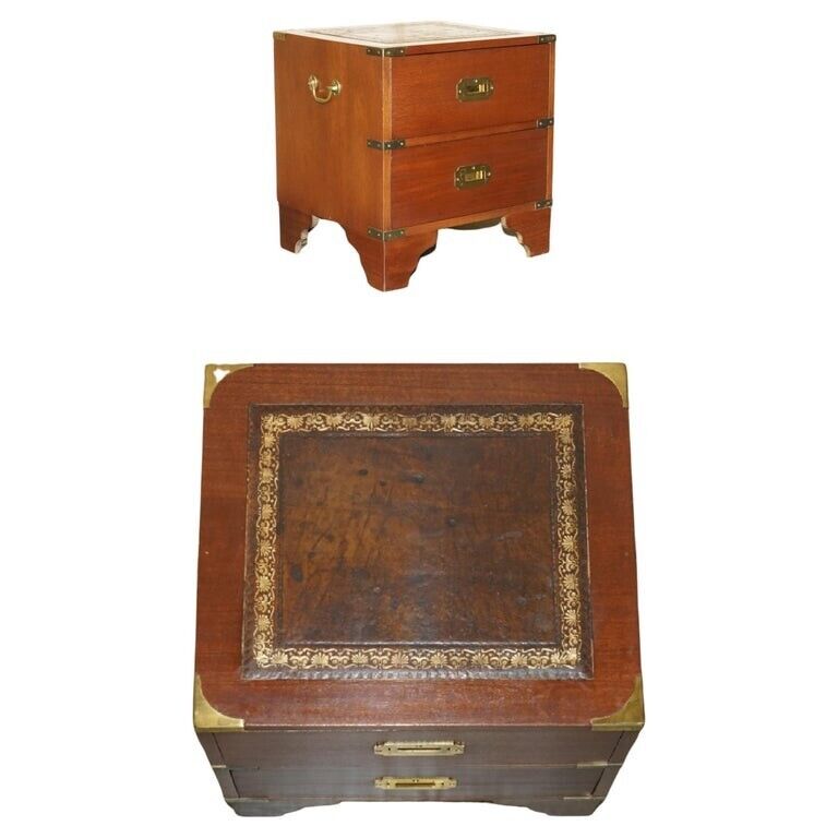 STUNNING HARRODS KENNEDY MILITARY CAMPAIGN SIDE END TABLE DRAWERS BROWN LEATHER
