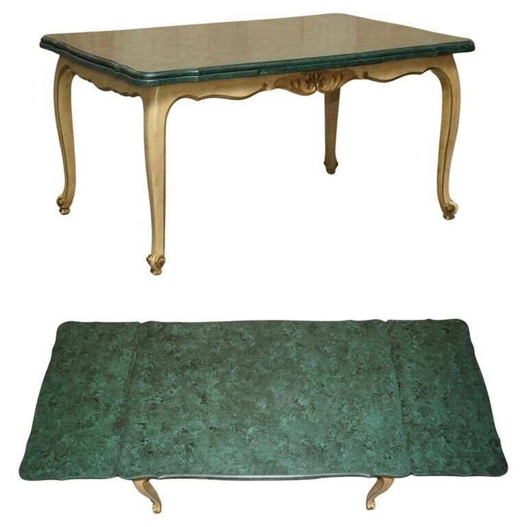 SUBLIME ANTIQUE FRENCH 1870 EXTENDING DINING TABLE FAUX PAINTED MALACHITE TOP