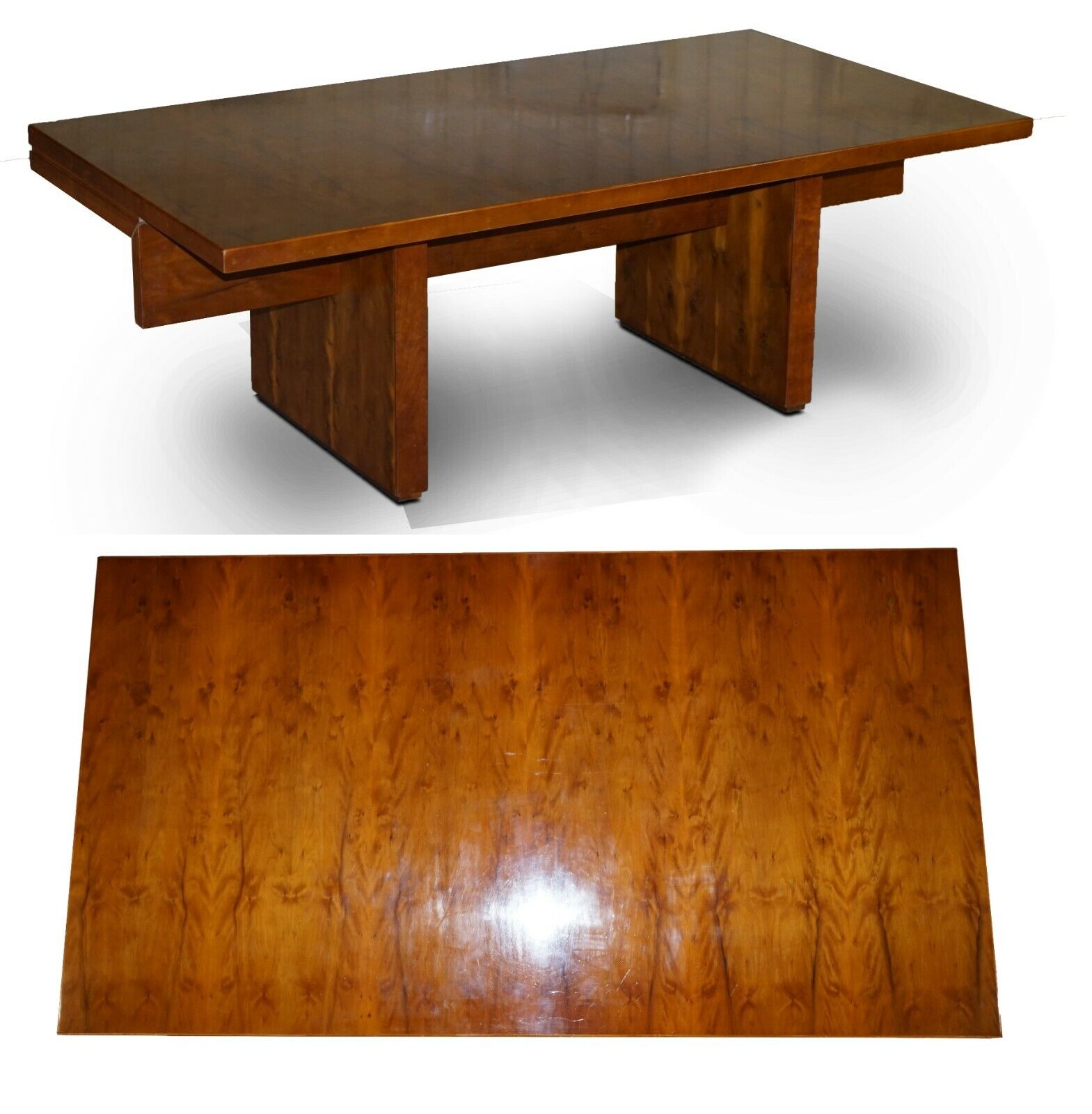 VERY LARGE BURR YEW WOOD CONTEMPORY DESIGNER OFFICE DESK LOVELY TIMBER PATINA