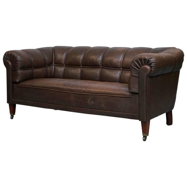 VICTORIAN CIRCA 1860 SWEDISH BROWN LEATHER CHESTERFIELD CLUB SOFA FULLY SPRUNG