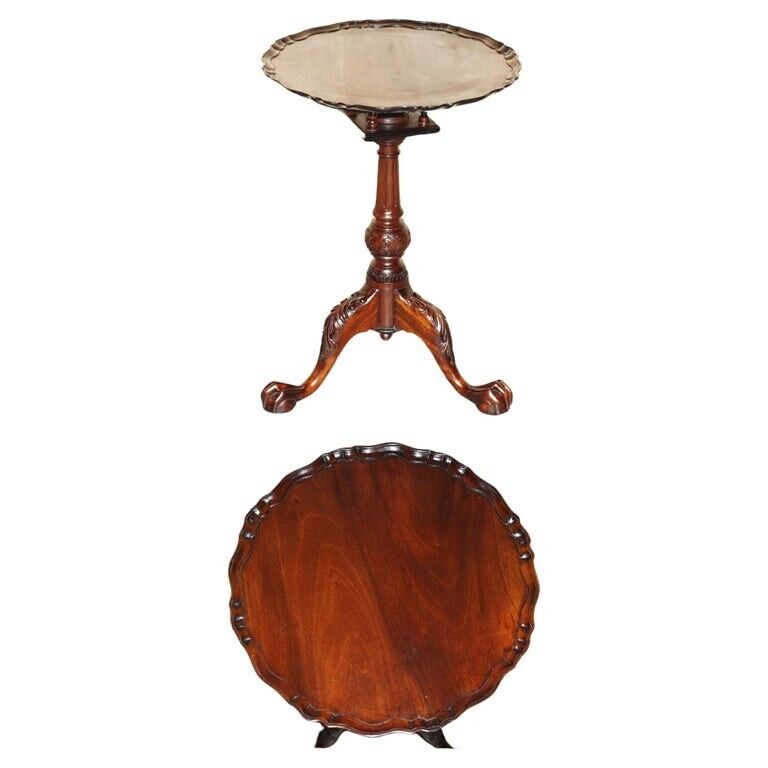 VINTAGE FLAMED MAHOGANY THOMAS CHIPPENDALE CLAW & BALL TRIPOD TABLE ROTATING TOP