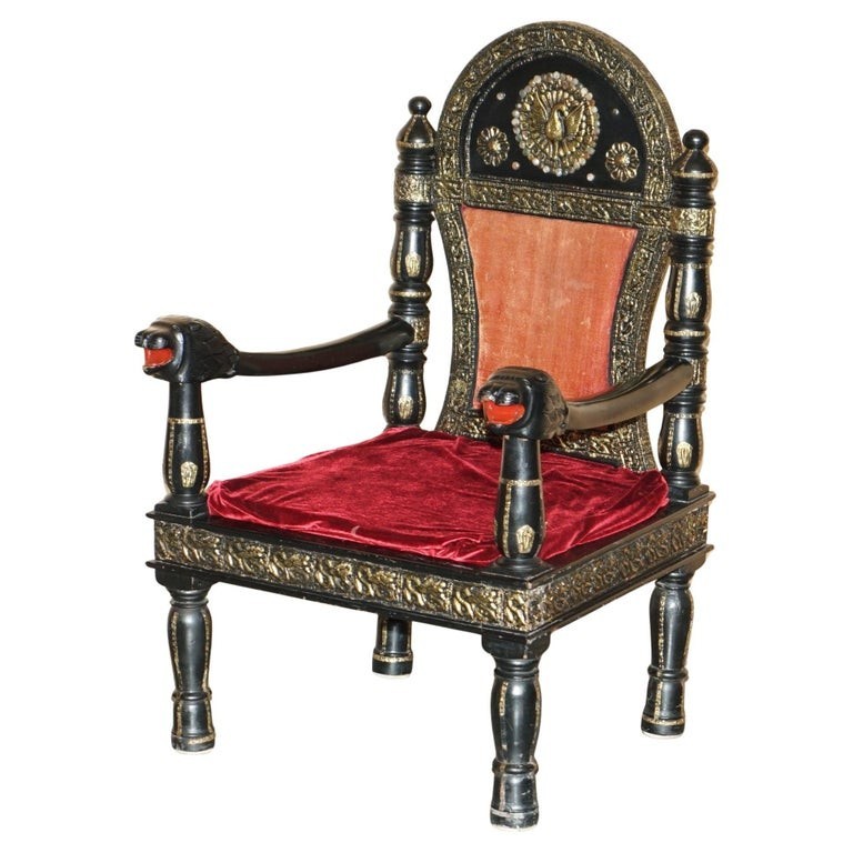 VINTAGE-REPOUSE-METAL-INDIAN-CIRCA-1950S-EBONISED-PANTHER-HEAD-ARMCHAIR-177527115890