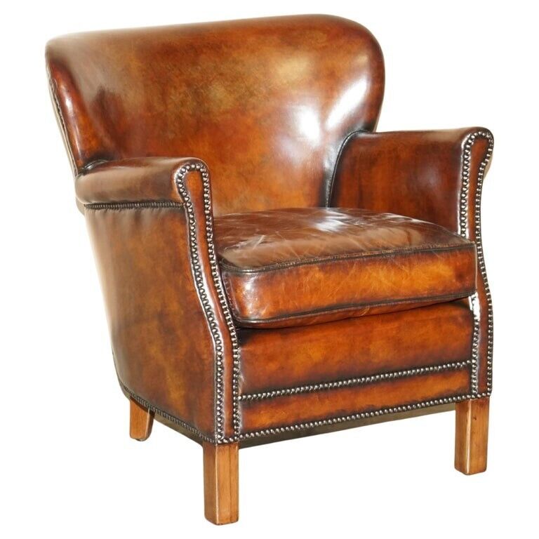 BRAND NEW CUSTOM MADE HAND DYED HERITAGE CIGAR BROWN LEATHER CLUB ARMCHAIR