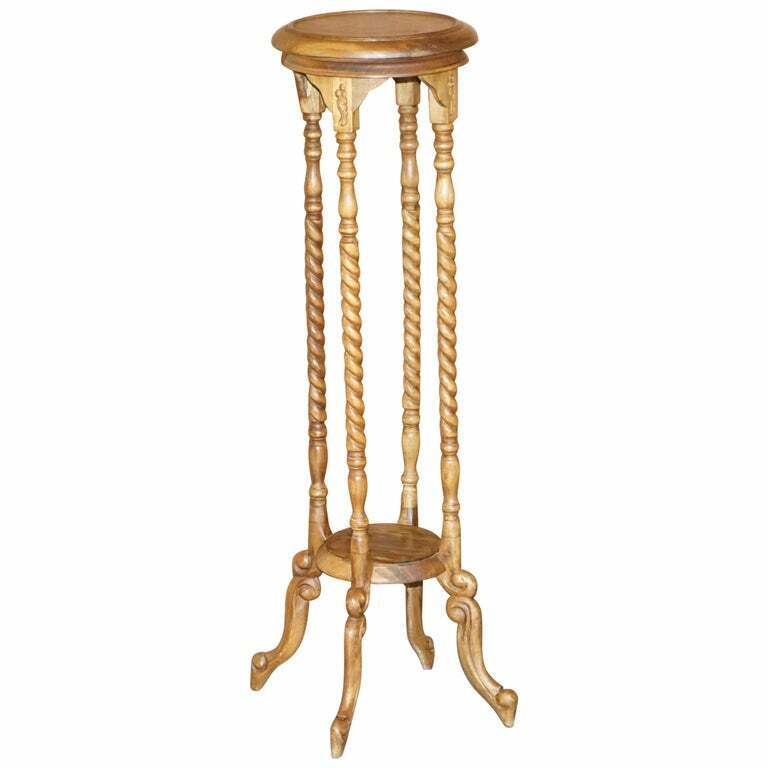 EDWARDIAN BARLEY TWIST LEGS TALL PLANT JARDINIERE DISPLAY STAND WITH TWO TIERS