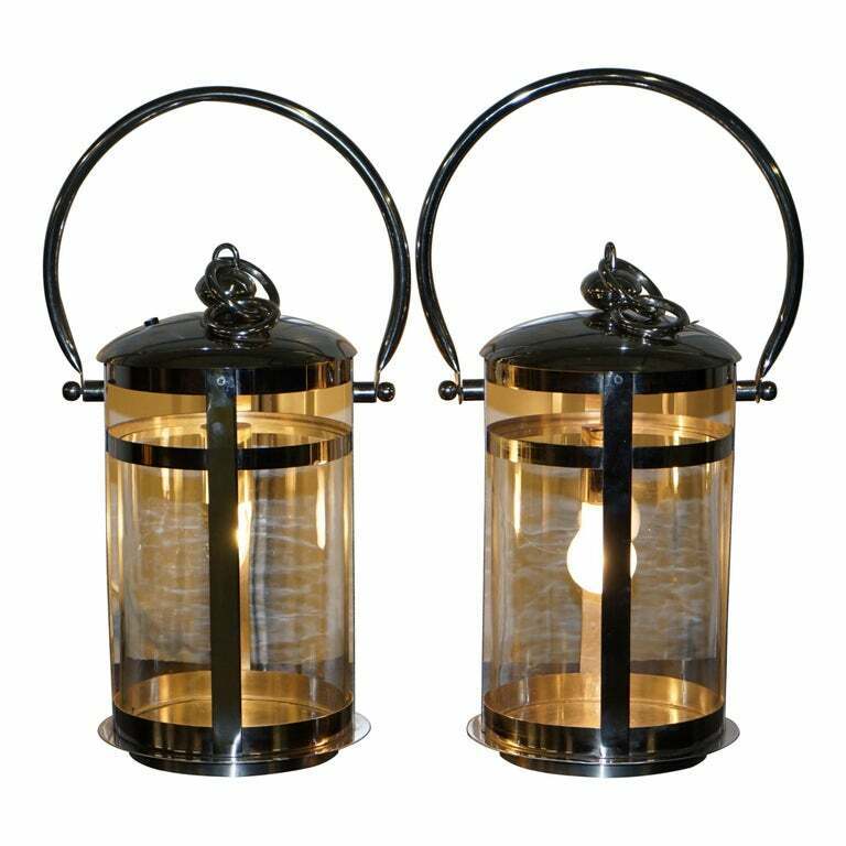 HIGH END TWIN CYLINDRICAL GLASS AFFECTS CHROMED HANGING OR TABLE STORM LANTERNS