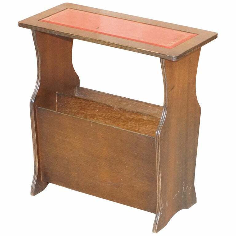 MAHOGANY WITH FADED OXBLOOD LEATHER TOP BEVAN FUNNELL SIDE TABLE MAGAZINE RACK