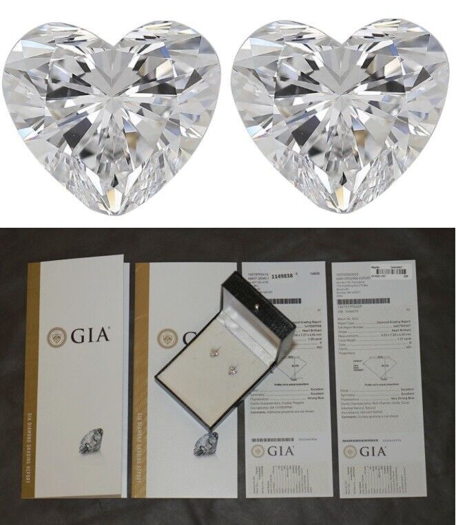 PAIR OF 2.41CT GIA DIAMOND CERTIFICATED & STAMPED HEART SHAPED STUD EARRINGS