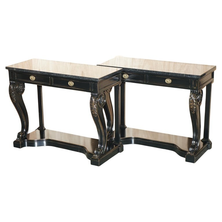 PAIR-OF-34000-RALPH-LAUREN-CLIVEDON-MAHOGANY-MACASSAR-MARBLE-CONSOLE-TABLES-177526097091