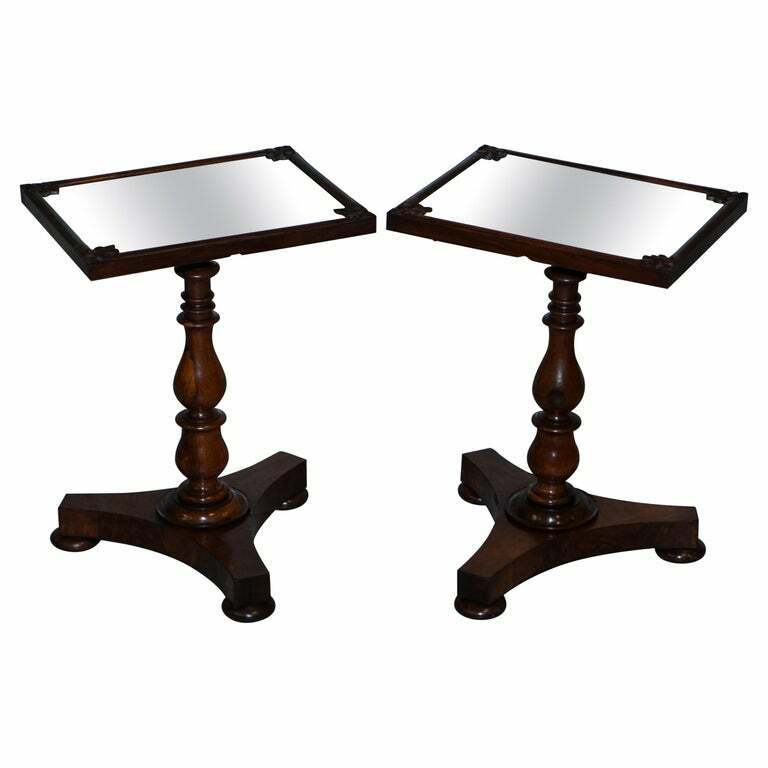 PAIR OF STUNNING ORIGINAL 1830 WILLIAM IV ROSEWOOD MIRRORED TOP SIDE LAMP TABLES