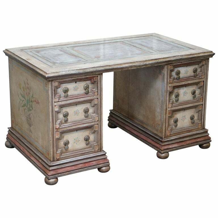 RARE HAND PAINTED PEDESTAL DESK BY THE ARTIST AMBROSE THOMAS MARQUIS D'OISY