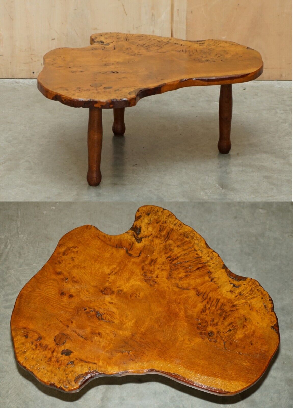 STUNNING LIVE EDGE SLAB COFFEE OR COCKTAIL TABLE IN BURR PIPPY OAK