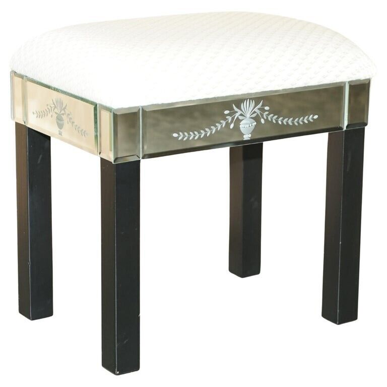 STUNNING VINTAGE DRESSING TABLE STOOL WITH ITALIAN VENETIAN ETCHED GLASS PANELS
