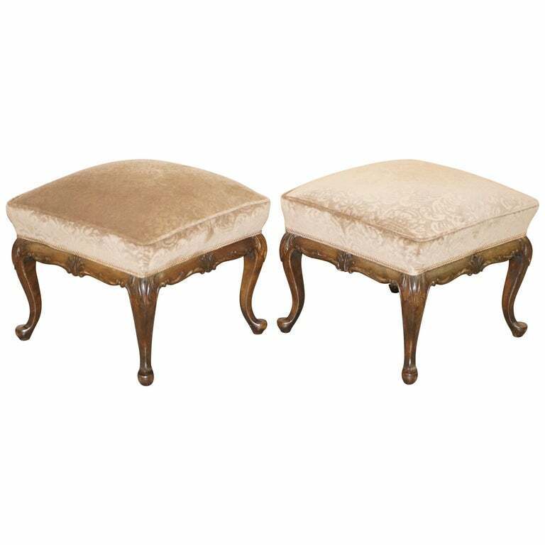 SUBLIME PAIR OF CIRCA 1860 ANTIQUE VICTORIAN FOOTSTOOLS STOOLS CARVED MAHOGANY