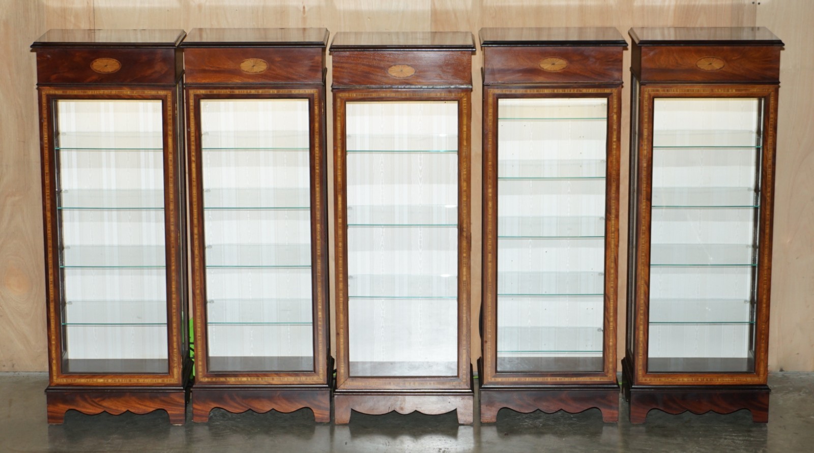 SUITE-OF-FIVE-SHERATON-REVIVIAL-LED-LIGHT-DISPLAY-CABINETS-WITH-GLASS-SHELVES-187691204691-2