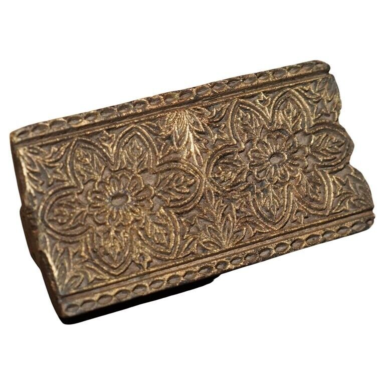 VERY COLLECTABLE ANTIQUE HAND CARVED DOUBLE FLOWER PRINTING BLOCK FOR WALLPAPER