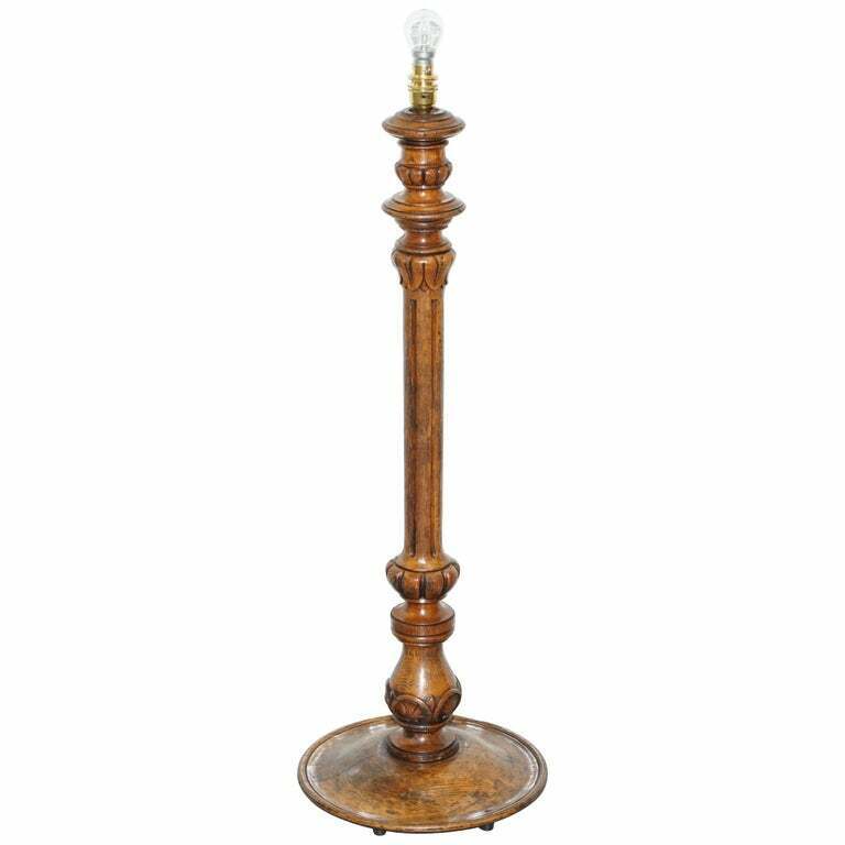 VICTORIAN WALNUT EMPIRE PILLAR LARGE TABLE TOP SMALL FLOOR STANDING LAMP CONVERT