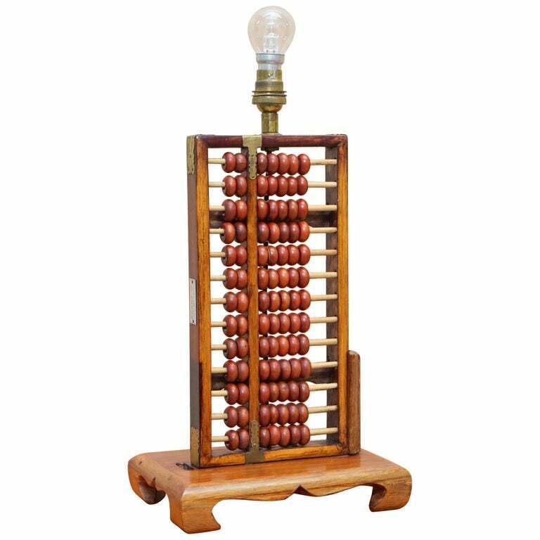 VINTAGE MID CENTURY CHINESE ROSEWOOD ABACUS LAMP FULLY STAMPED ORIGINAL FITTINGS