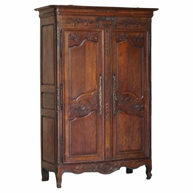 ANTIQUE 1844 CARVED & DATED LARGE WARDROBE ARMOIRE WITH EXPERTLY CRAFTED PANELS