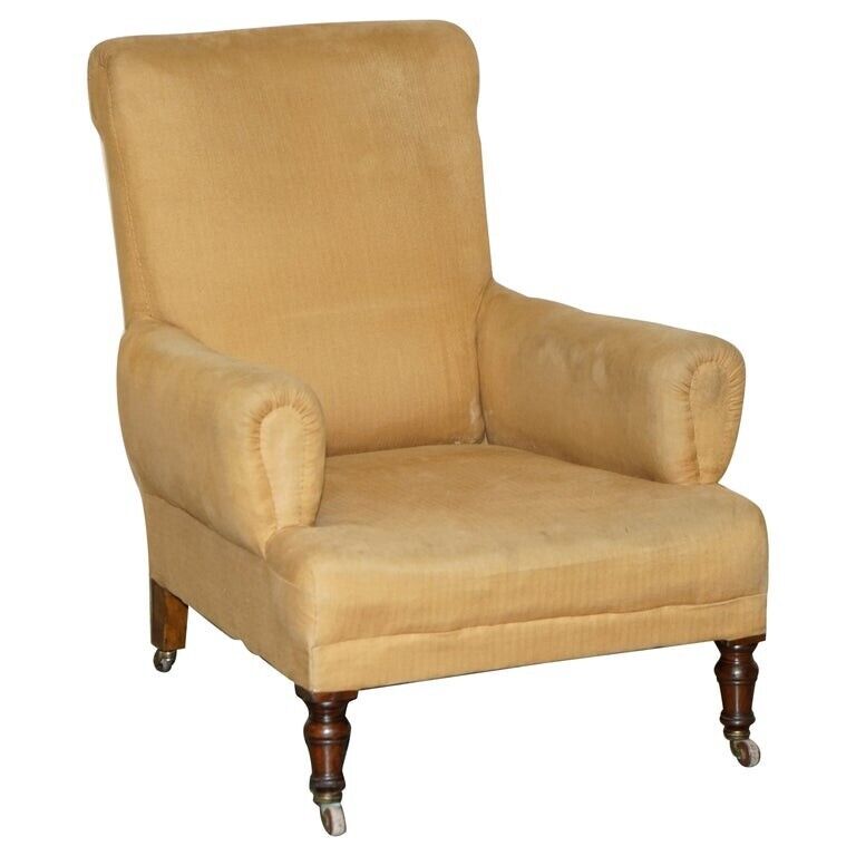 ANTIQUE VICTORIAN HOWARD & SON'S STYLE LIBRARY READING ARMCHAIR FOR UPHOLSTERY