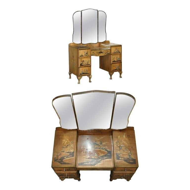 EXQUISITE CHINESE EXPORT CHINOISERIE WALNUT DRESSING TABLE PART OF A SUITE