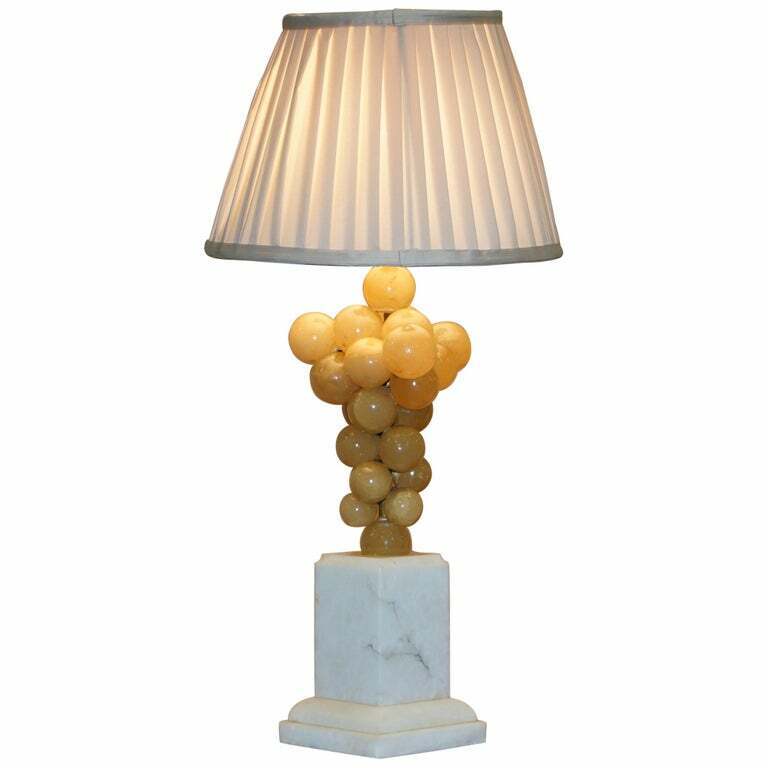 FREDDY RENSONNET FULLY STAMPED CARRARA MARBLE BASE LAMP WITH ALABASTER GRAPES