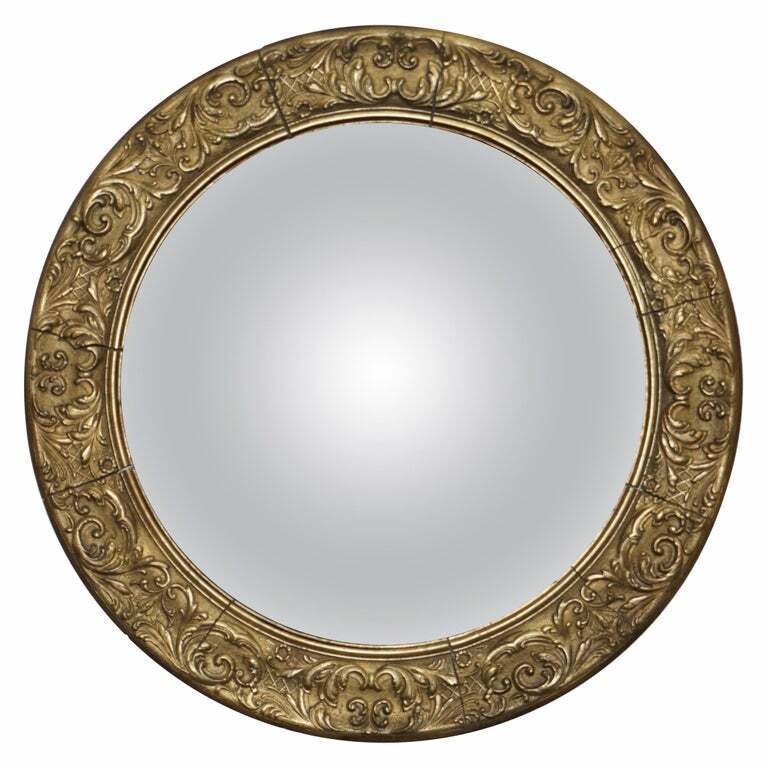 GILTWOOD ORNATE FRAME AND PLASTER REGENCY SHIPS STYLE CONVEX MIRROR DOMED GLASS