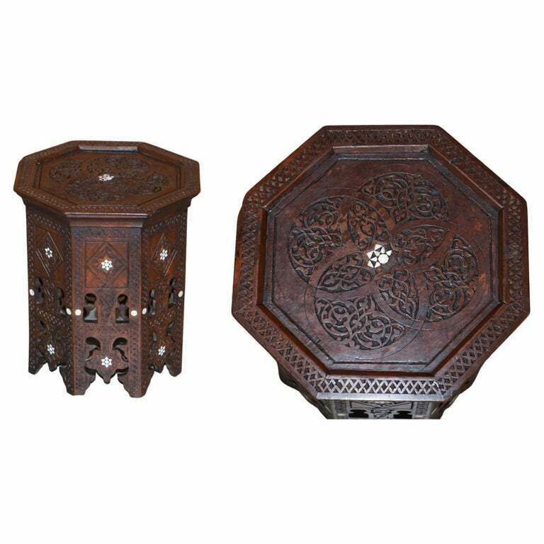 HAND CARVED BURMESE FOLDING ROSEWOOD ANTIQUE OCTAGONAL SIDE END LAMP WINE TABLE