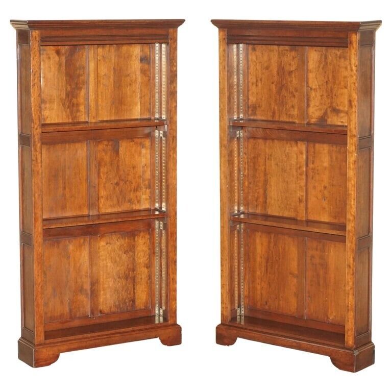 PAIR OF OPEN LIBRARY MAHOGANY BOOKCASES PANELLED SIDES HEIGHT ADJUSTABLE SHELVES