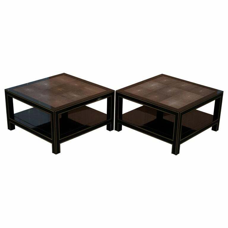 PAIR OF RRP £18,000 ORIGINAL SHAGREEN GILT METAL LARGE SIDE COFFEE END TABLES