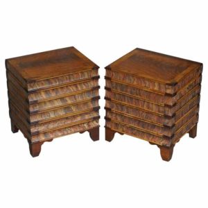 PAIR OF VERY RARE VINTAGE MAHOGANY STACKING BOOKS SIDE TABLES INTERNAL STORAGE