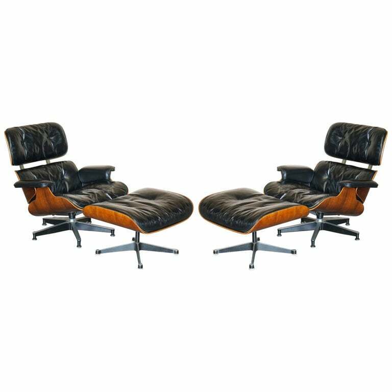 RESTORED PAIR OF 1960 HERMAN MILLER No1 ROSEWOOD EAMES LOUNGE ARMCHAIRS OTTOMANS