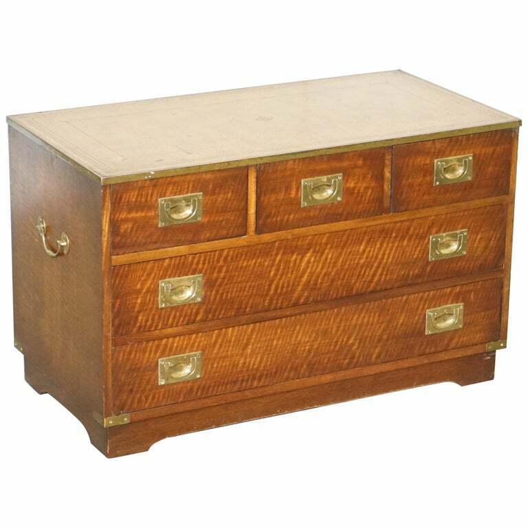 RRP £4500 BEVAN FUNNELL MILITARY CAMPAIGN CHEST OF DRAWERS LEATHER TOP TV STAND