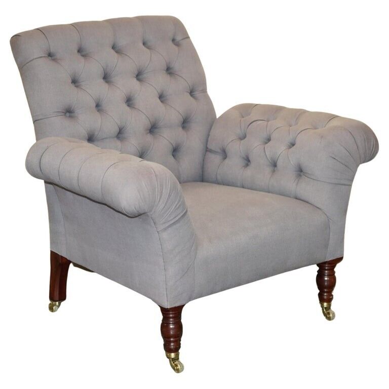 RRP £7000 GEORGE SMITH CHELSEA BUTTERFLY GREY OATMEAL CHESTERFIELD ARMCHAIR
