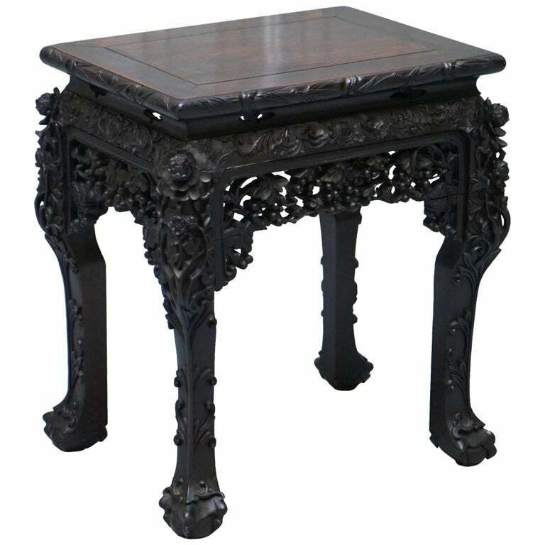 VERY RARE 19TH CENTURY HAND CARVED QING DYNASTY CHINESE HONGMU JARDINIERE STAND