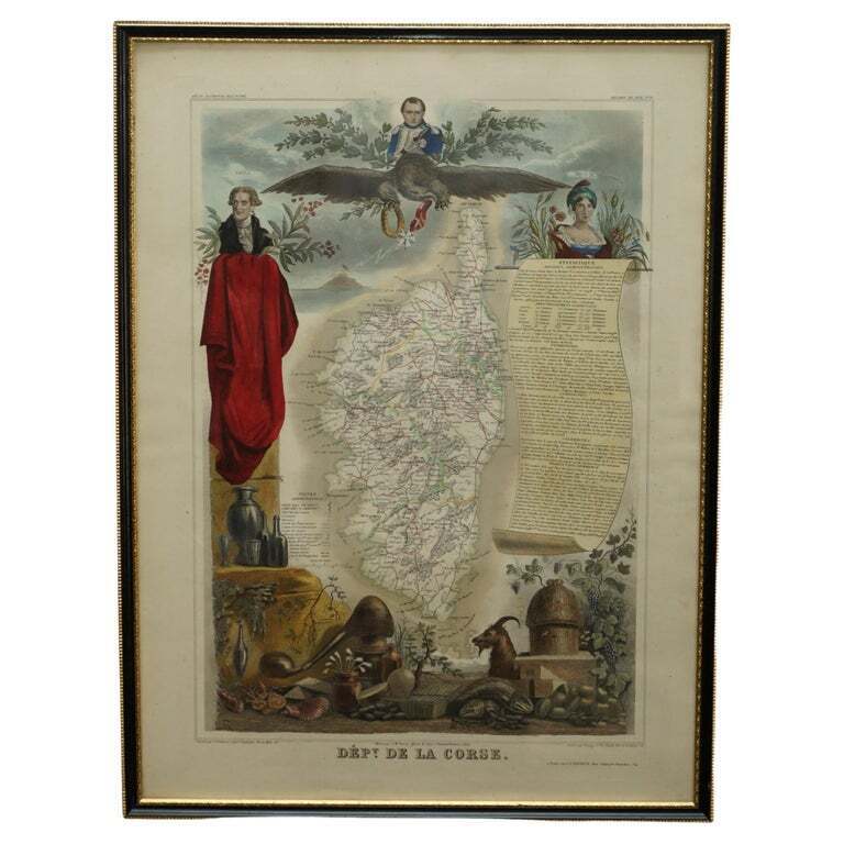 BEAUTIFUL COLOUR FRENCH ANTIQUE 1856 HAND WATERCOLOUR MAP OF DEPT DES LA CORSE