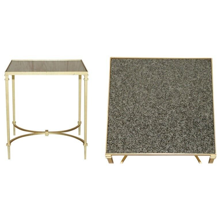 ELEGANT VINTAGE BRASS AND ITALIAN MARBLE SIDE TABLE WITH ORNATELY CASTS BASE
