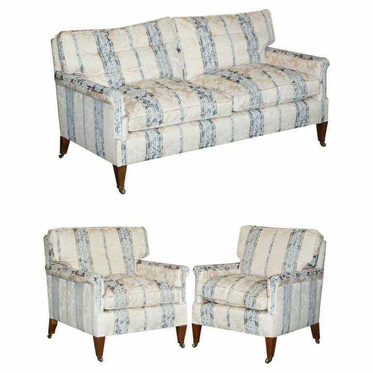 ENGLISH COUNTRY HOUSE FINE THREE PIECE SUITE SOFA & ARMCHAIRS FEATHER CUSHIONS