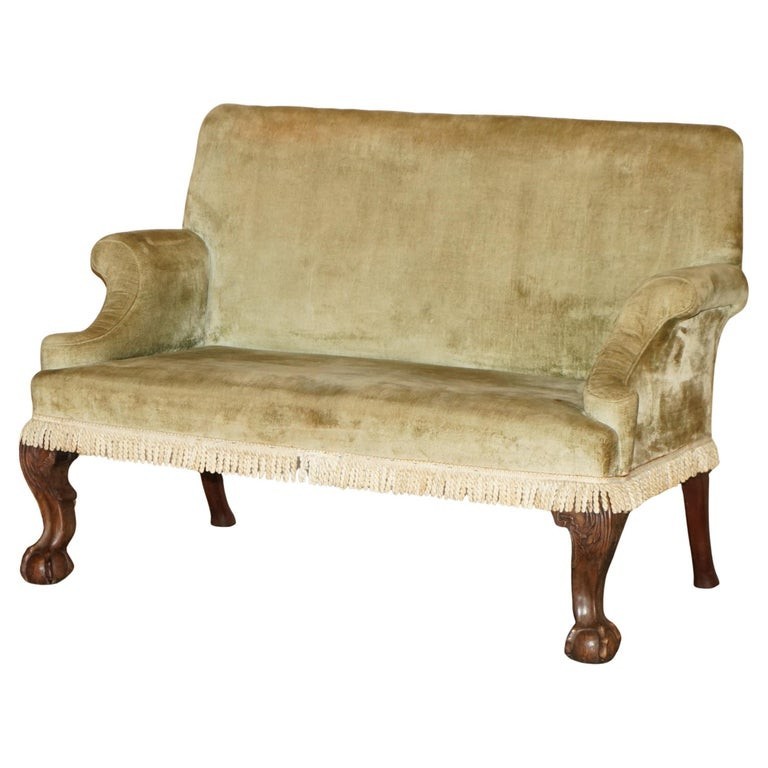 FINE-ANTIQUE-GEORGE-III-CIRCA-1780-HAND-CARVED-SETTEE-SOFA-WITH-CLAW-BALL-LEGS-177527236193
