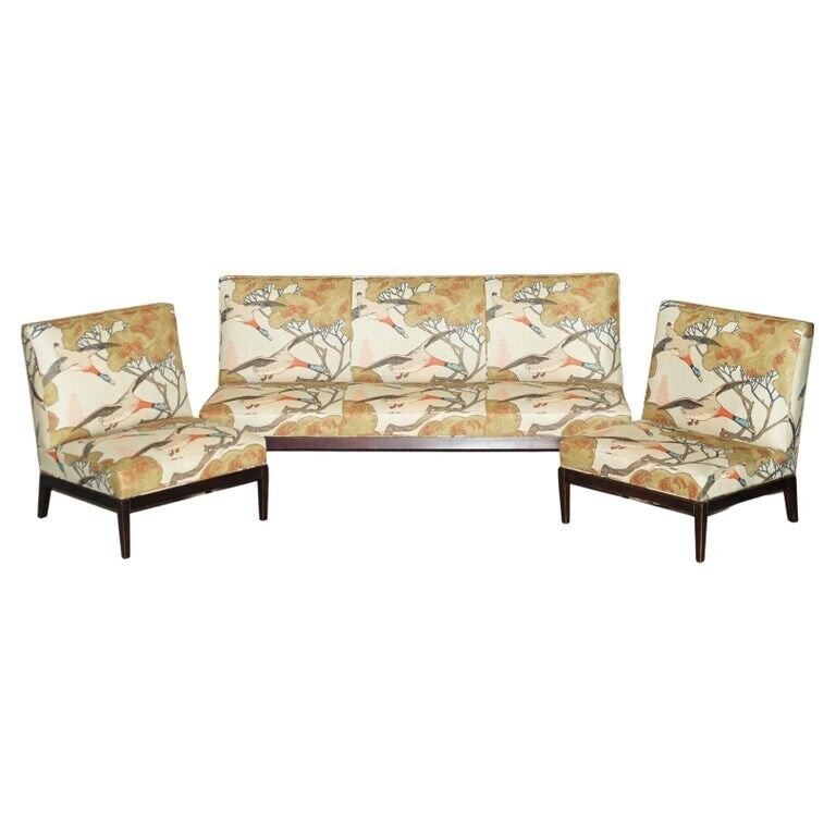 George Smith Norris Three Piece Suite Sofa & Armchairs in Mulberry Flying Ducks