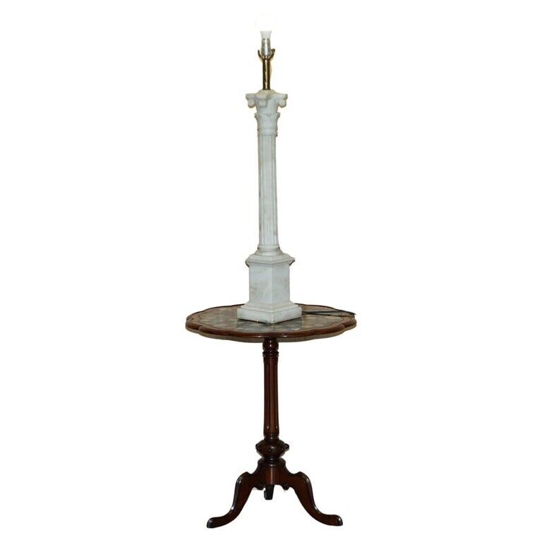 HUGE 96CM TALL ANTIQUE CORINTHIAN PILLAR ITALIAN CARRARA MARBLE TABLE LAMP