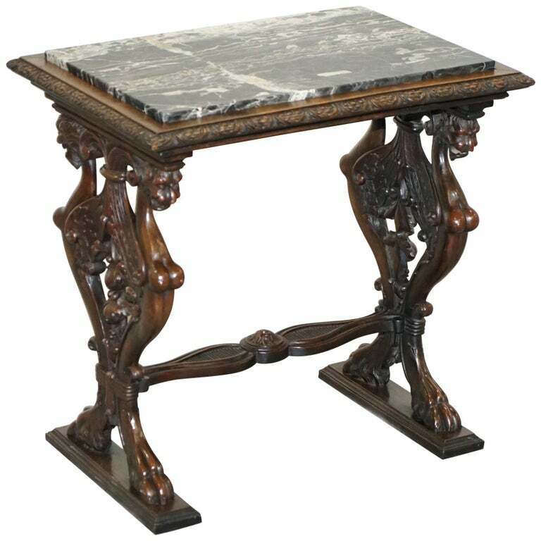 ITALAIN CIRCA 1840 ORNATELY HAND CARVED OAK SIDE TABLE WITH SOLID MARBLE TOP