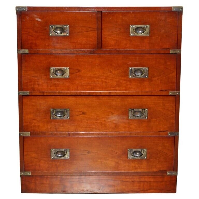LOVELY VINTAGE RICH GOLDEN BROWN OAK MILITARY CAMPAIGN CHEST OF DRAWERS
