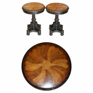 PAIR OF ANTIQUE STYLE SPECIAMINE WOOD TOPPED OCCASIONAL SIDE LAMP WINE TABLES