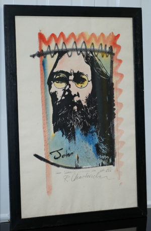 SIGNED RON CHADWICK LIMITED EDITION JOHN LENNON SIGNED HAND COLORED PRINT
